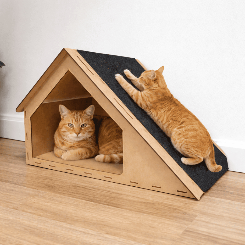 Rampa Casa de Gato Toca Para Gatos Arranhador Brinquedo Playground MDF Carpete 30x47x36cm