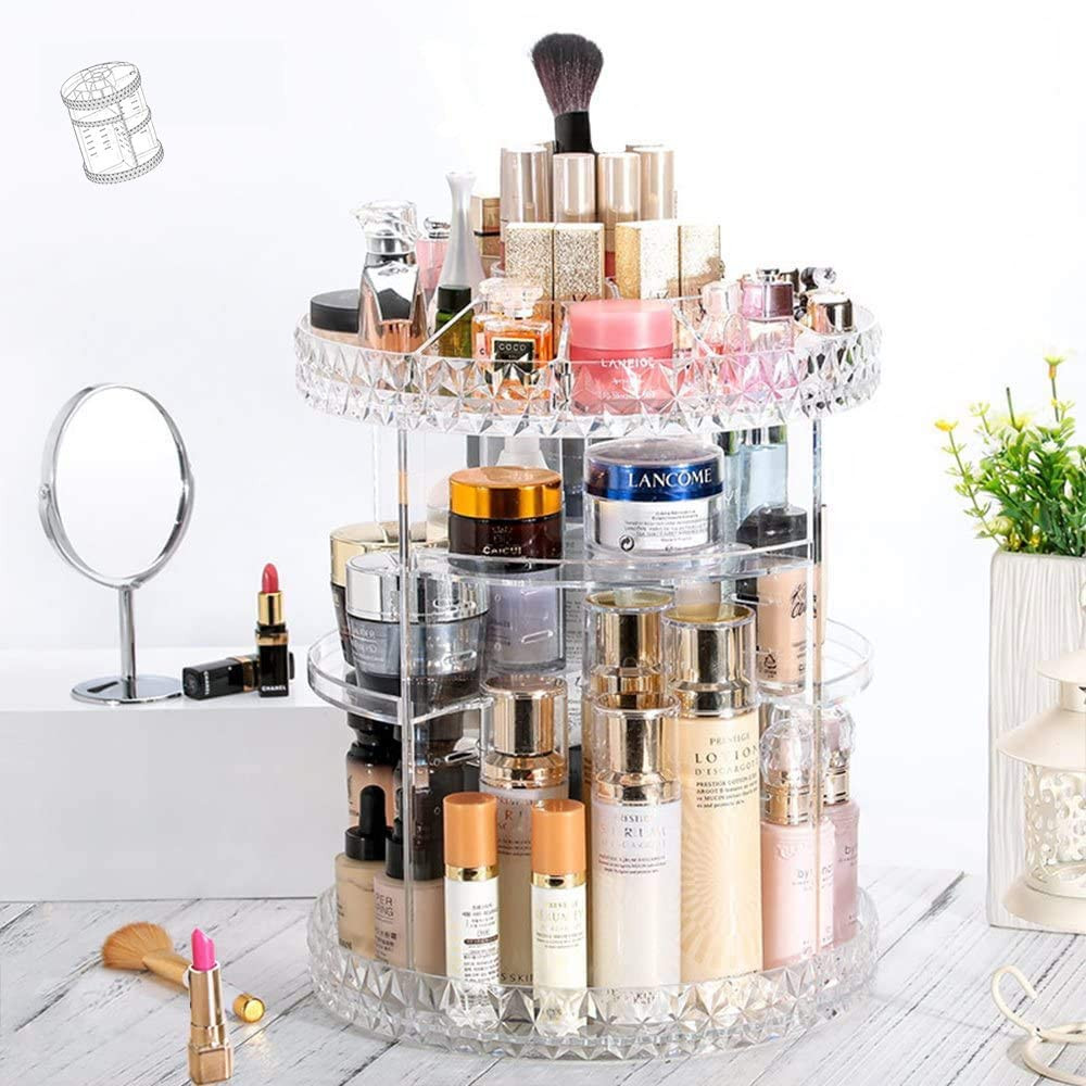 Organizador de Maquiagem Giratório 360º Acrílico, Prateleiras para Cosméticos, Produtos de Beleza
