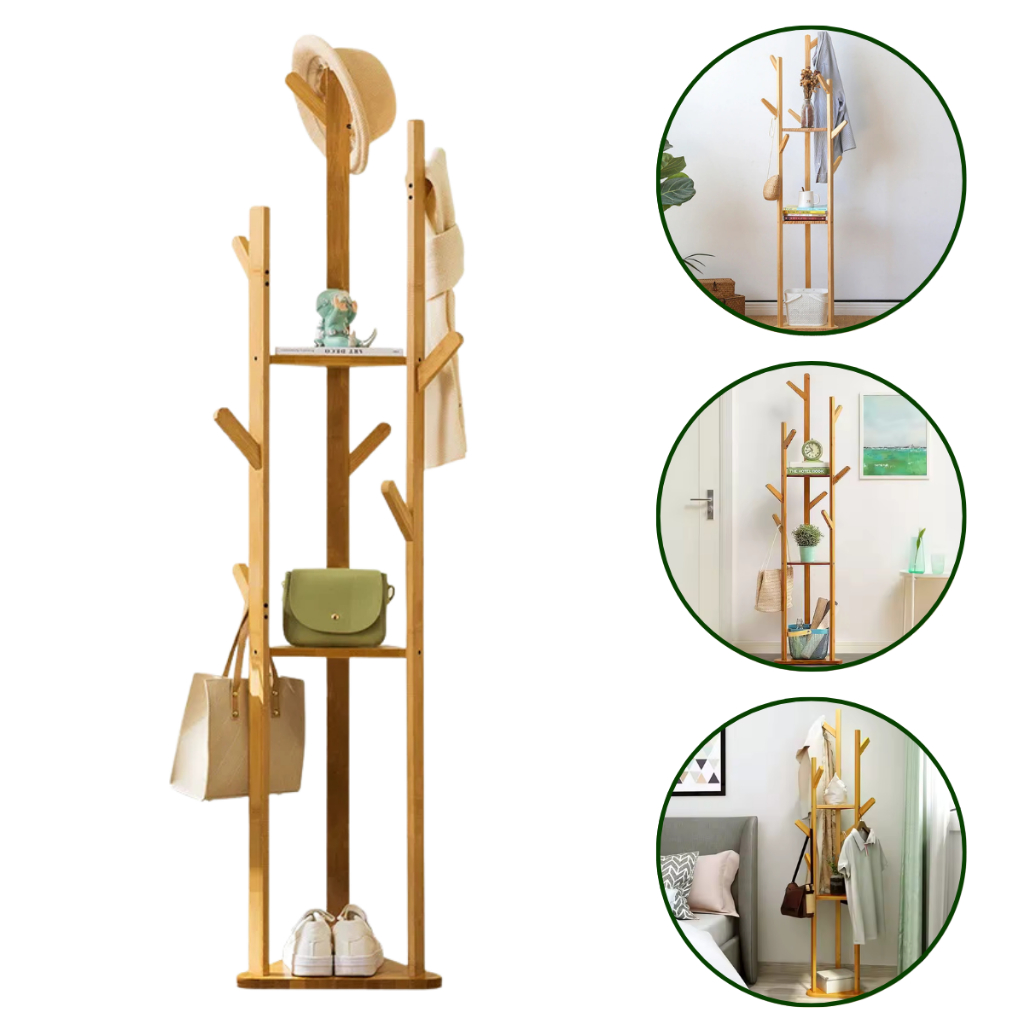Mancebo Cabideiro Bambu Chão Arara Roupas Prateleira 164,5cm