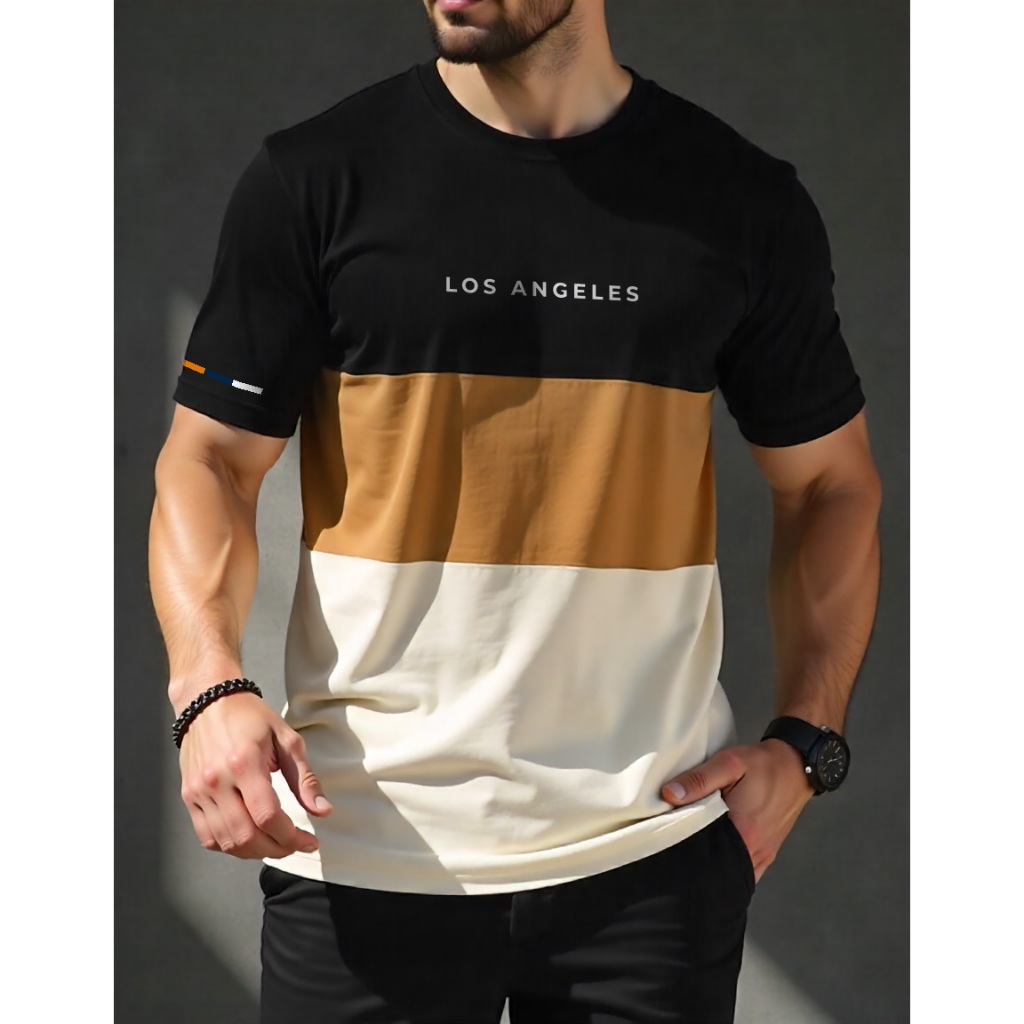 Camiseta Masculina Los Angeles Street Manga Detalhe Diverse Camisa 100% Algodão