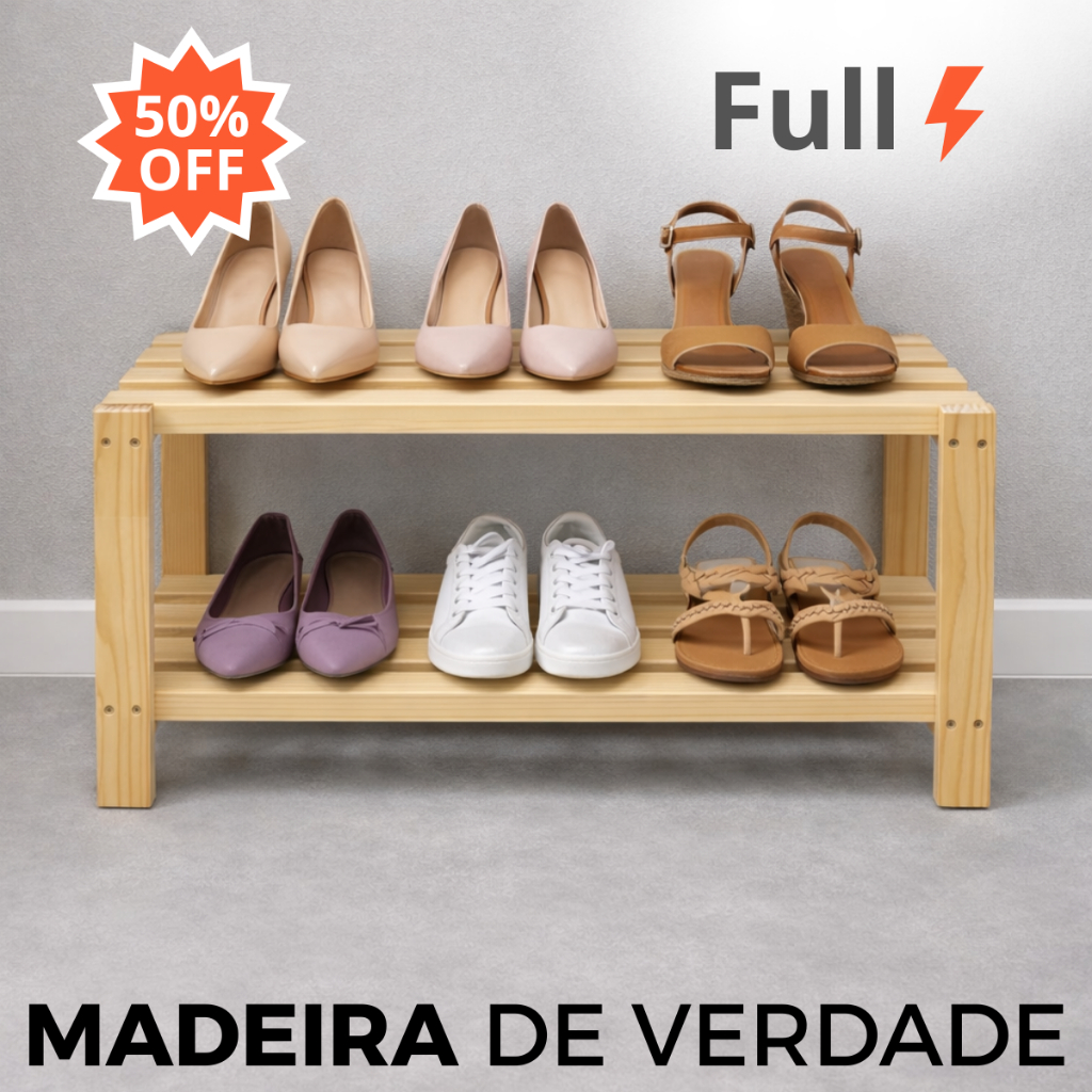 Sapateira Banco para Hall de Entrada Elegante em Madeira de Pinus com 2 Prateleiras