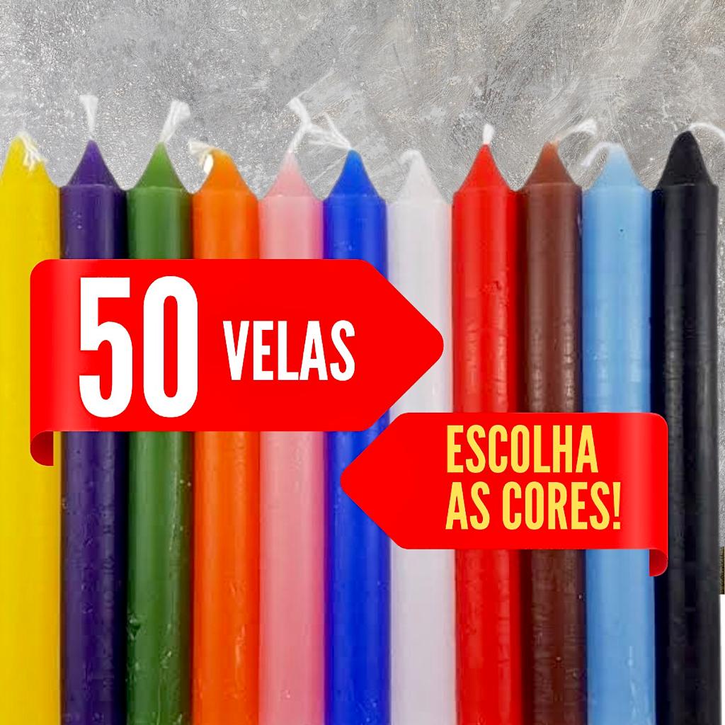 Kit Vela Coloridas Palito Caixa 50 Und 16 cm
