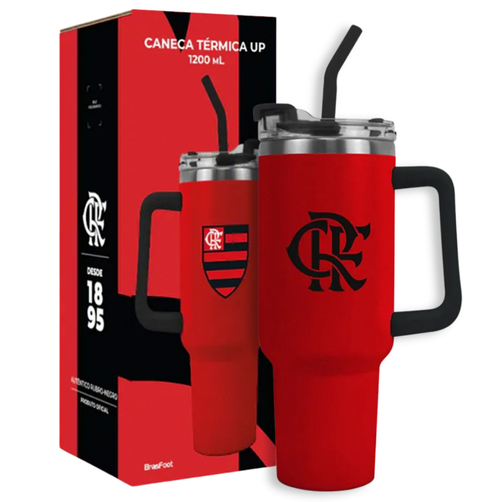 Caneca Térmica Flamengo 1200ml OFICIAL Brasfoot | Copo Gigante UP | Cerveja Café Chá Quente/Frio