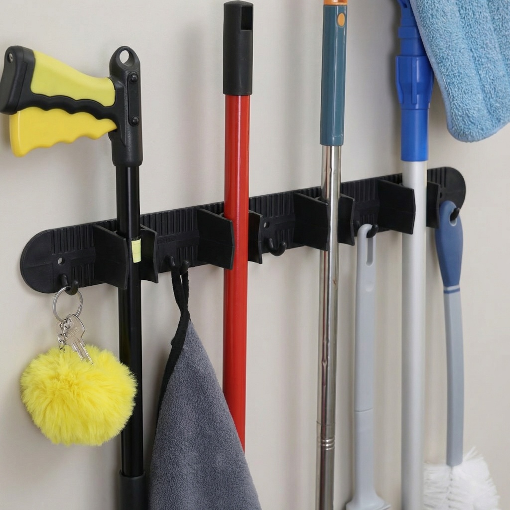 Suporte Organizador Parede Vassouras Rodo Mop Porta Vassoura Área Serviço Garagem Cozinha Lavanderia Ganchos Fixação