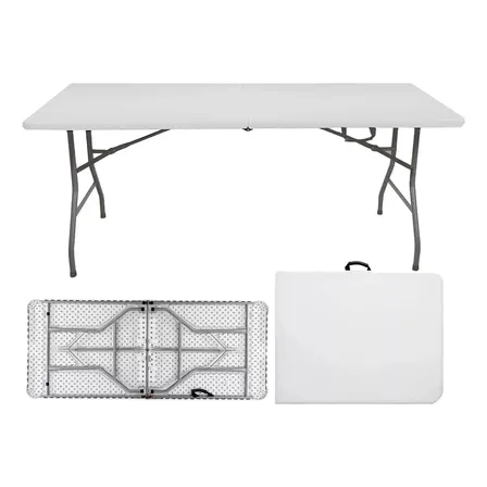Mesa Dobrável Com 1,80m Alça Vira Maleta Portatil Camping Branco
