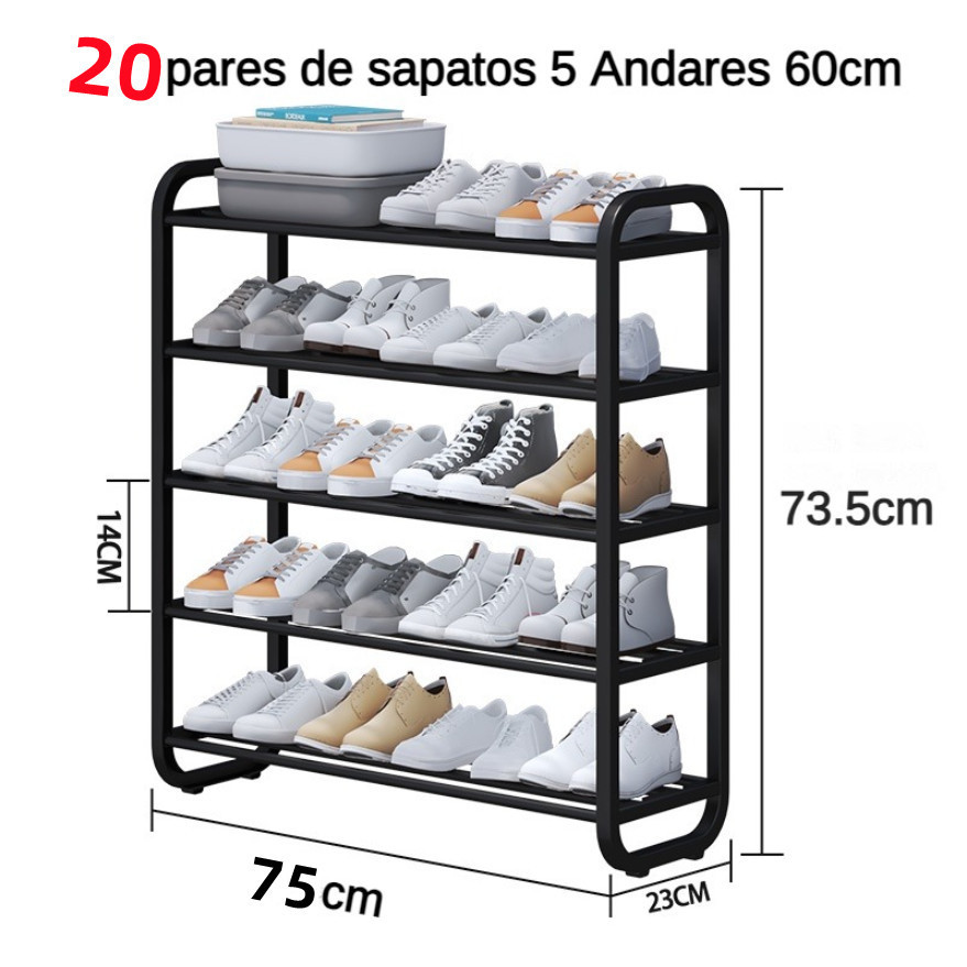 Sapateira Multiuso com 5 Andares - 75 cm de Largura Prateleira de armazenamento de sapateira
