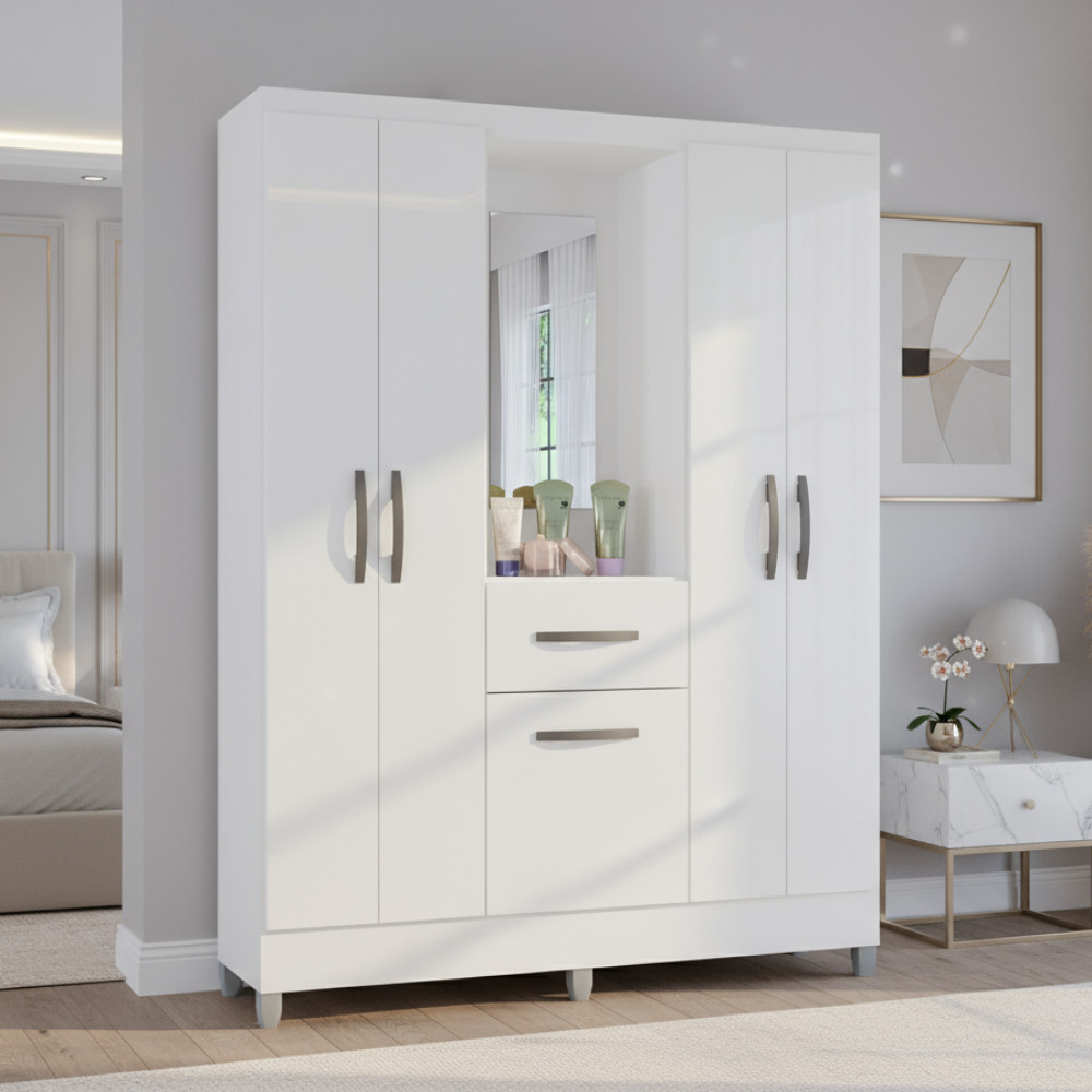 Guarda Roupa Casal com 5 Portas 1 Gaveta Atlas Poquema