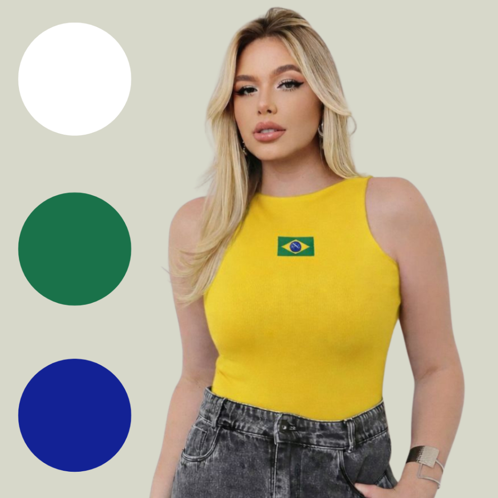 Regata Blusa Feminina Malha Suplex Copa Brasil Uniforme Seleção Basica Confortavel DTF