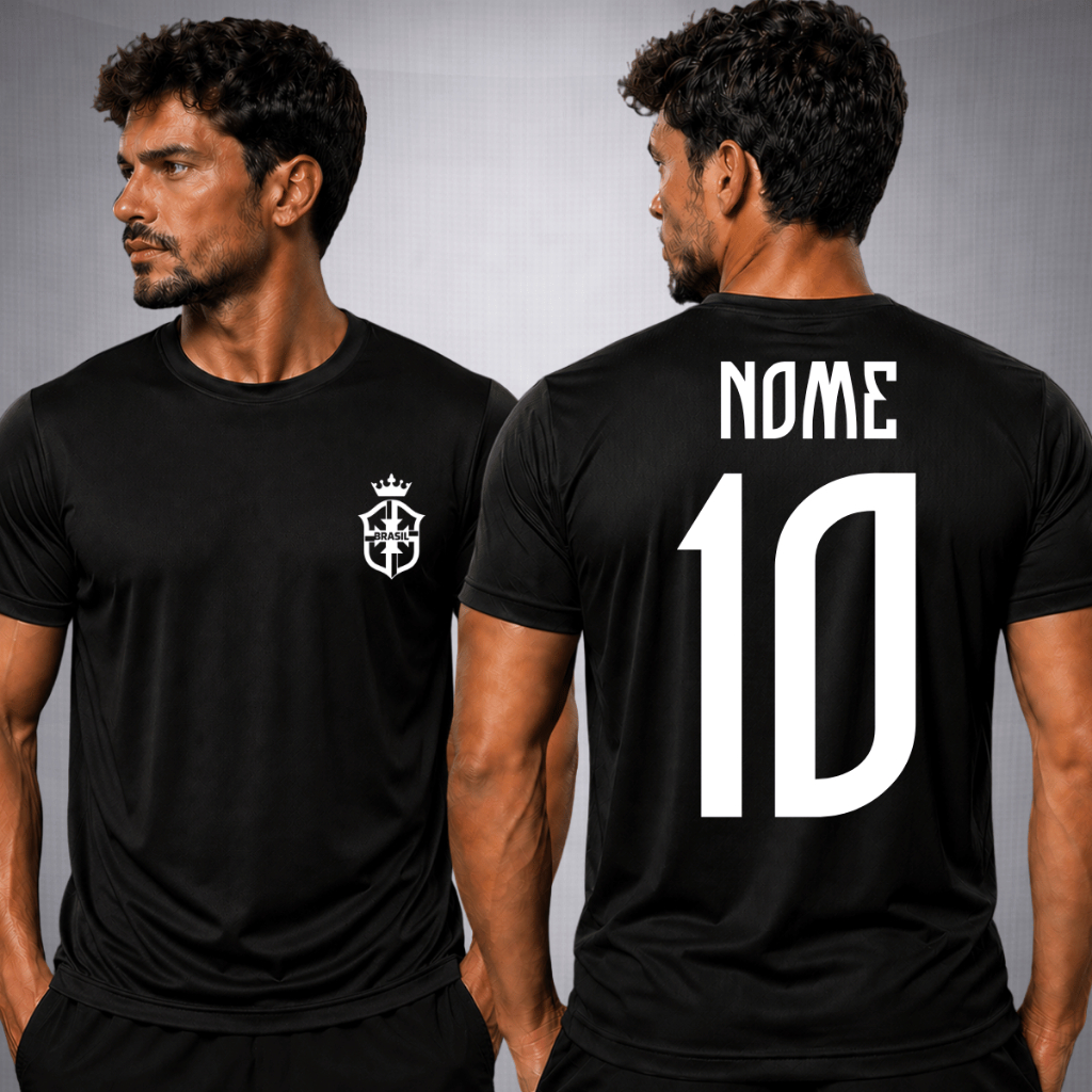 Camiseta Masculina Esportiva Dry Fit Brasil Com Seu Nome Personalizado Camisa DryFit Futebol