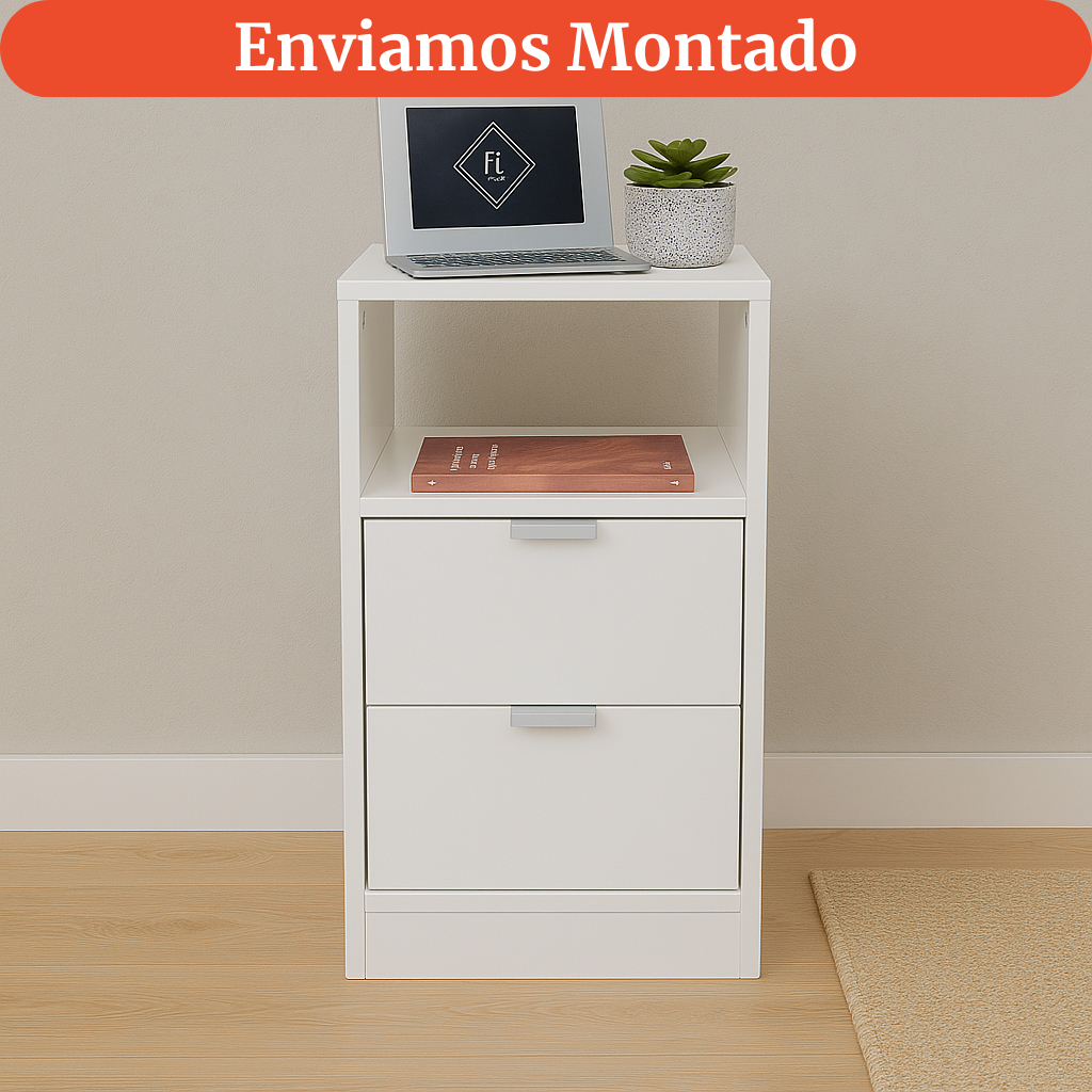 Mesa de Cabeceira Criado Branco 30cm 2 Gavetas e 1 Nicho em MDF Lado da Cama Quarto Estilo Cômoda