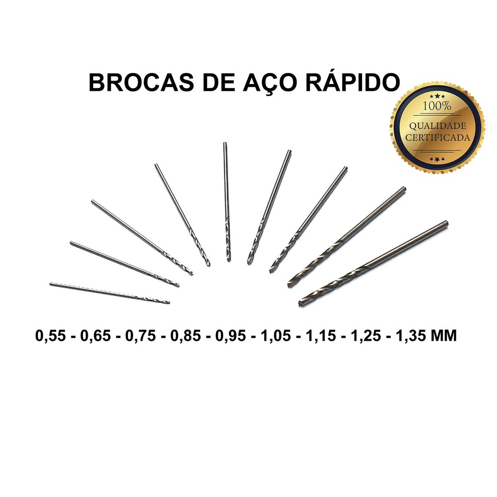 Jogo De Brocas De Aço Rápido 0,55 A 1,35 Mm Conversao De Fogao com 9 pecas furos em metais madeira pvc isopor papelão acrílico e plásticos