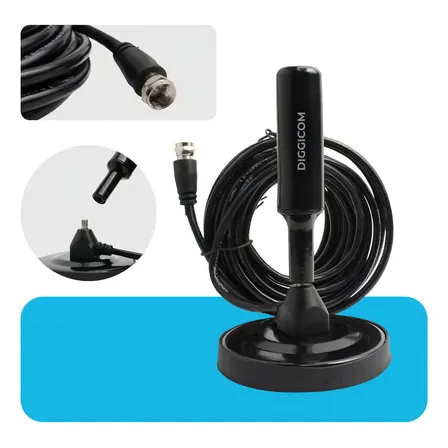 Antena Digital Sinal 4k Hd Smart Tv Interna Externa Para Tv Samsung LG Led Lcd 3d Hdtv Uhf Amplificador Cabo Longo De 5 Metros Com Base Magnética Diggicom