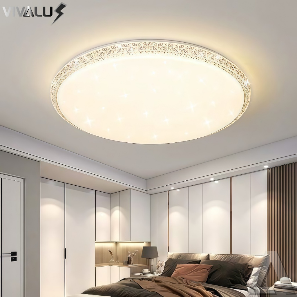 Luminária Teto Plafon Led Sobrepor Efeito Cristal Céu Estrelado Brilhante 3 Cores Borda Infinita