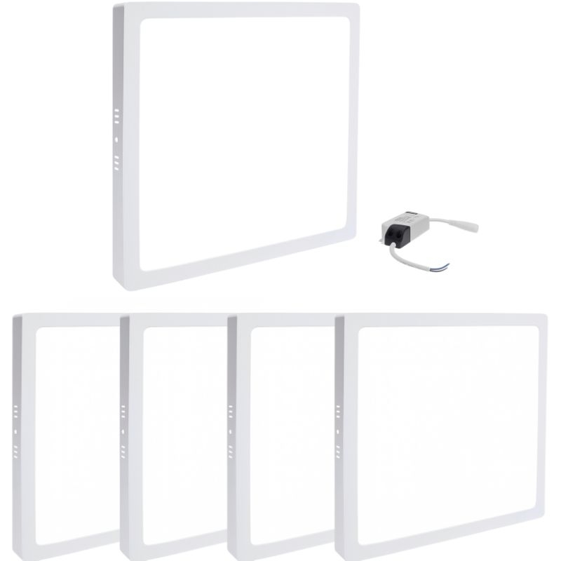 KIT 5 Plafon LED, Painel LED Sobrepor Quadrado Slim 24w luz amarela (amarela)28,5x28,5cm, 110-220v(BIVOLT)
