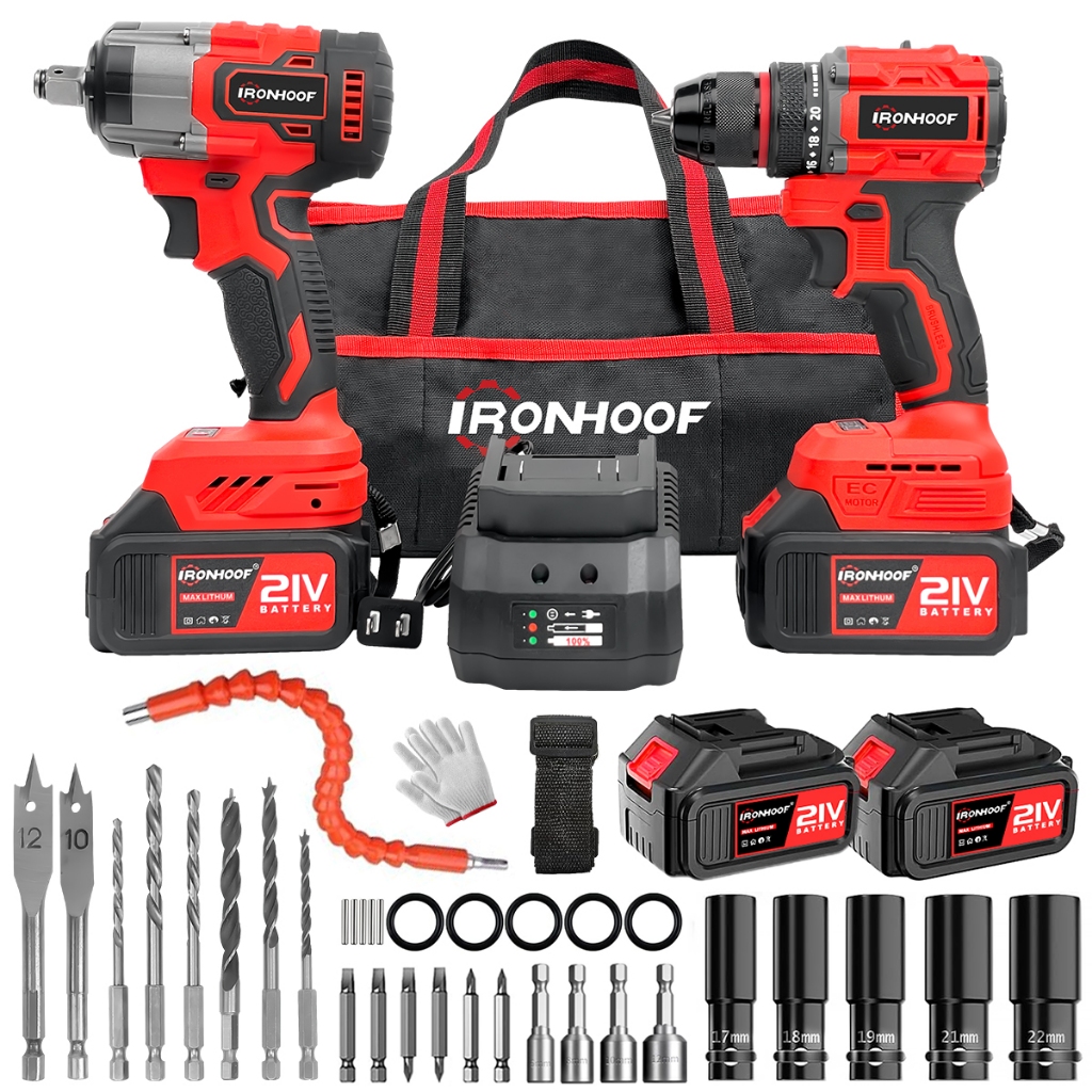 Furadeira Parafusadeira ​Elétrica​ e Chave de Impacto A Bateria Potente Brushless 21V