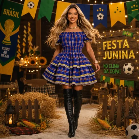 Vestido Quadrilha Xadrez Feminino Ombro A Ombro Festa Junina