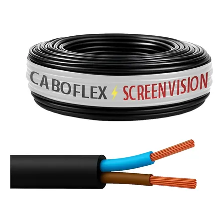 Fio Cabo Pp 4mm Flexivel 2x4mm 2 Vias Rolo 100 Metros Para Extensão Cor Preto Marca Screen Vision