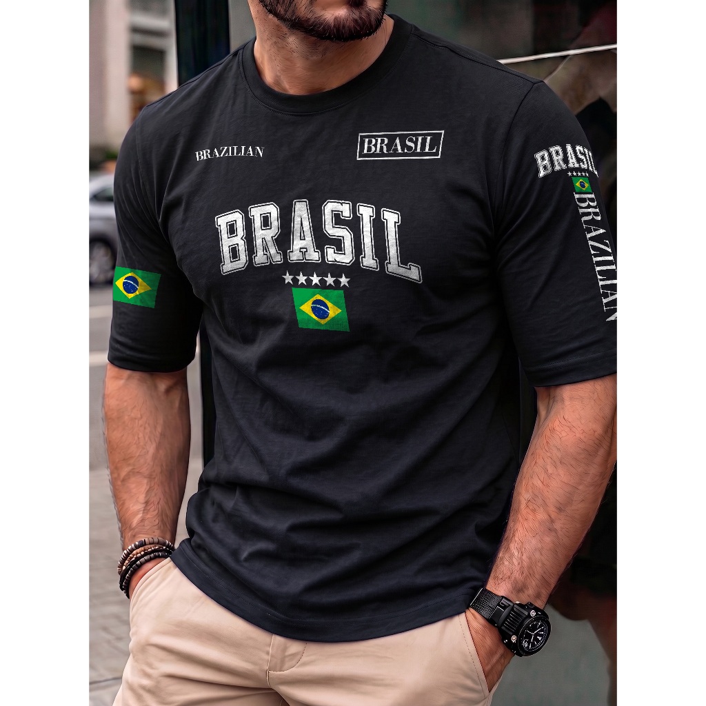 Camiseta Brasil Brazilian Masculina Estilo Urbano 100% Algodão T-Shirt Casual Premium Plus Size