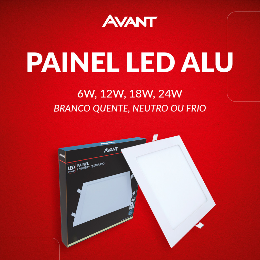 Plafon Quadrado Embutir Painel Led Alumínio 6w 12w 18w 24w 30w Branco Quente Neutro ou Frio 110v/220v Bivolt Branco