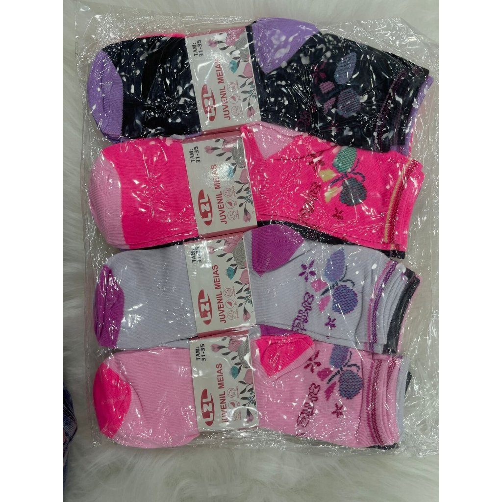 Kit 12 Pares Meia Cano Alto Feminino Estampado Adulto