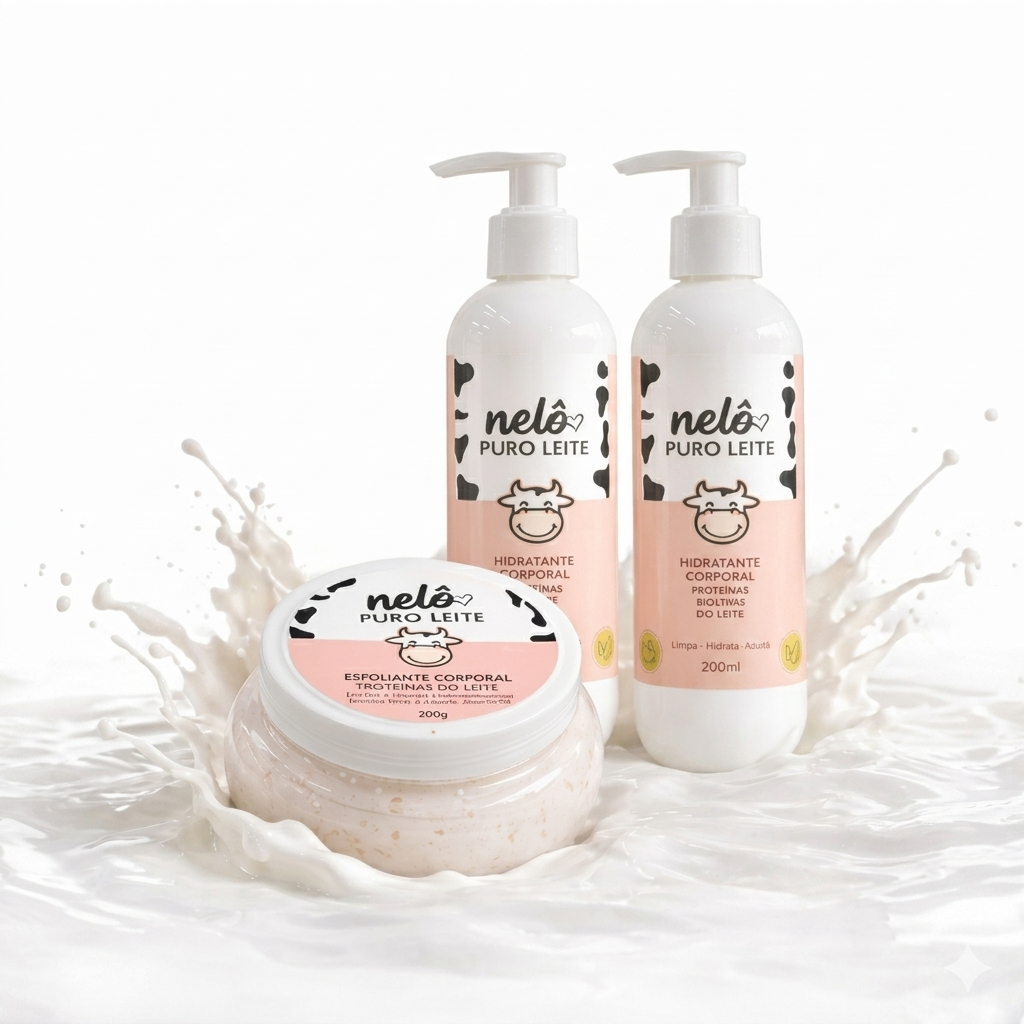 Kit Puro Leite Vaquinha - Sabonete, Esfoliante e Hidrante Corporal