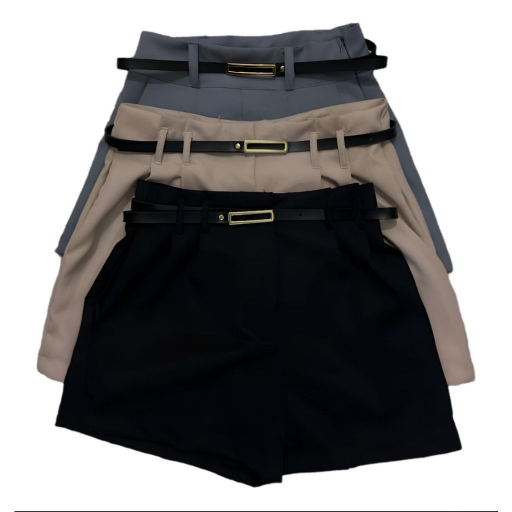 Kit 3 Shorts Alfaiataria Feminino Cintura Alta Plus Size – Preto, Bege e Cinza – Elegantes e Confortáveis