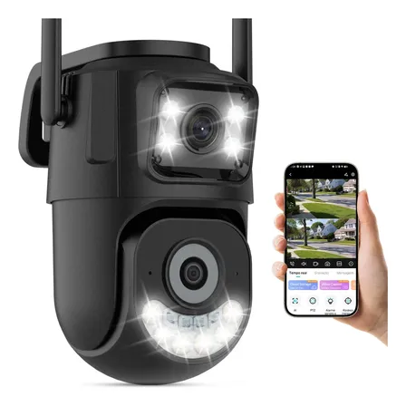 Câmera De Seguranca Externa Ip Wi-fi Lente Dupla App Icsee Preto Sem Cartão Sd