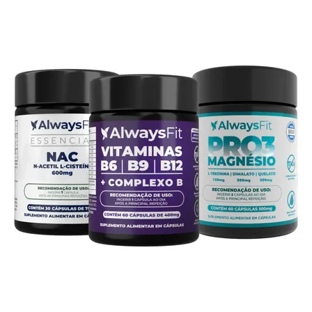 Kit Alwaysfit Pro3magnésio + Nac E Vitaminas B6b9b12 Sem Sabor