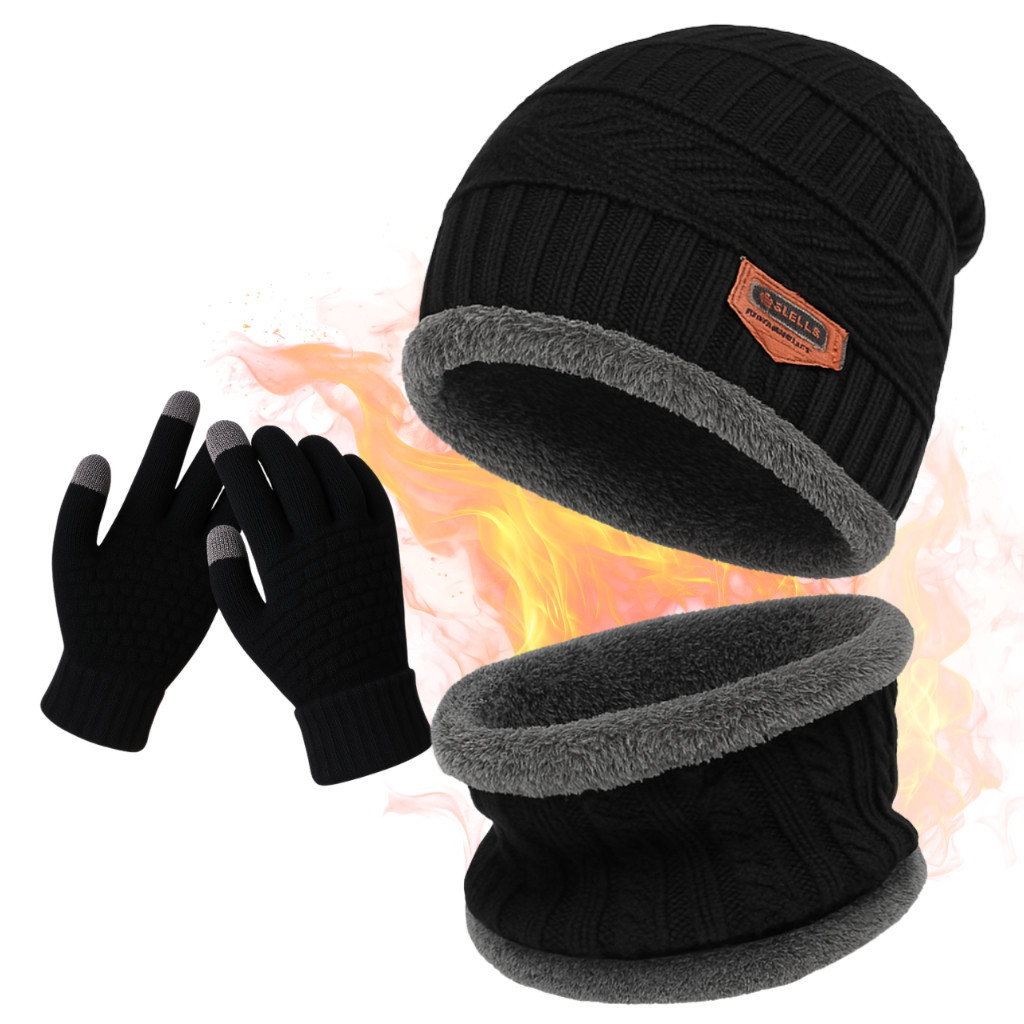 Toca de Frio Touca Gorro + Luva de Frio Touch Screen + Cachecol Feminino Masculino Echarpe