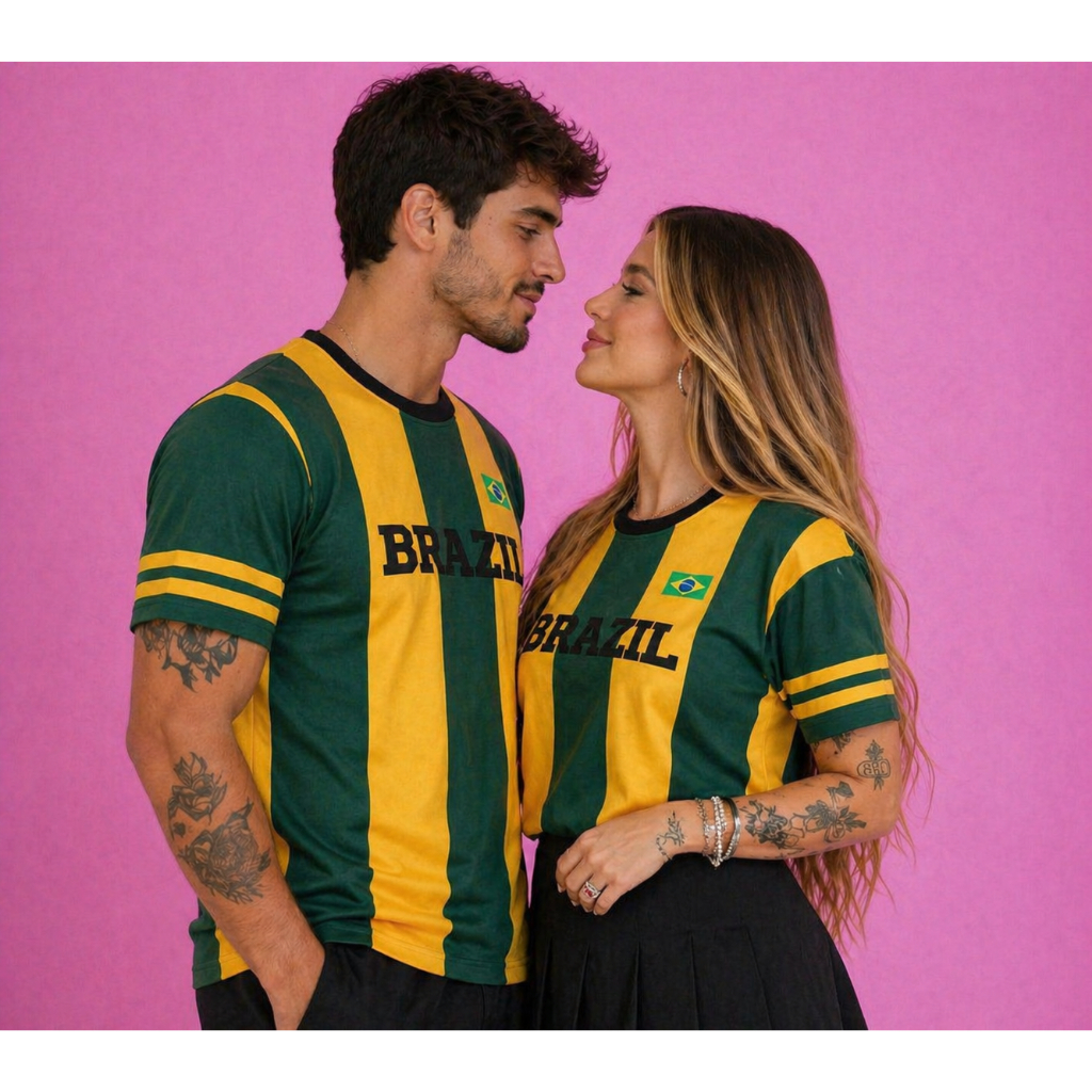 Kit Casal Brasil Camisetas Verde Amarelo Premium | Moda Copa 2026