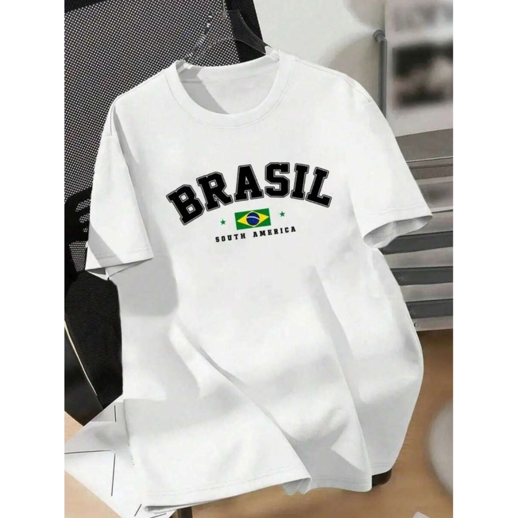 Camisa masculina e feminina estampada brasil 100% algodão moda verão