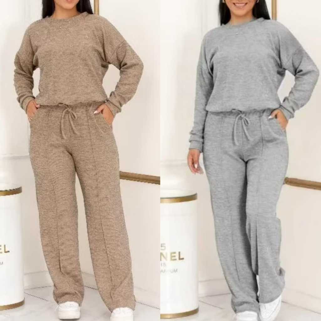 Conjunto Feminino Ribi Canelada Lanzinha 2 peças blusa e pantalona Inverno