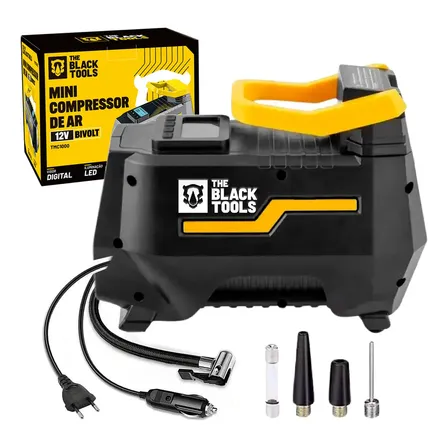 Compressor De Ar Elétrico Portátil 120w Encher Pneu Carro Moto Bicicleta Tcm100 The Black Tools Preto E Amarelo 127/220v 60hz Monofásica