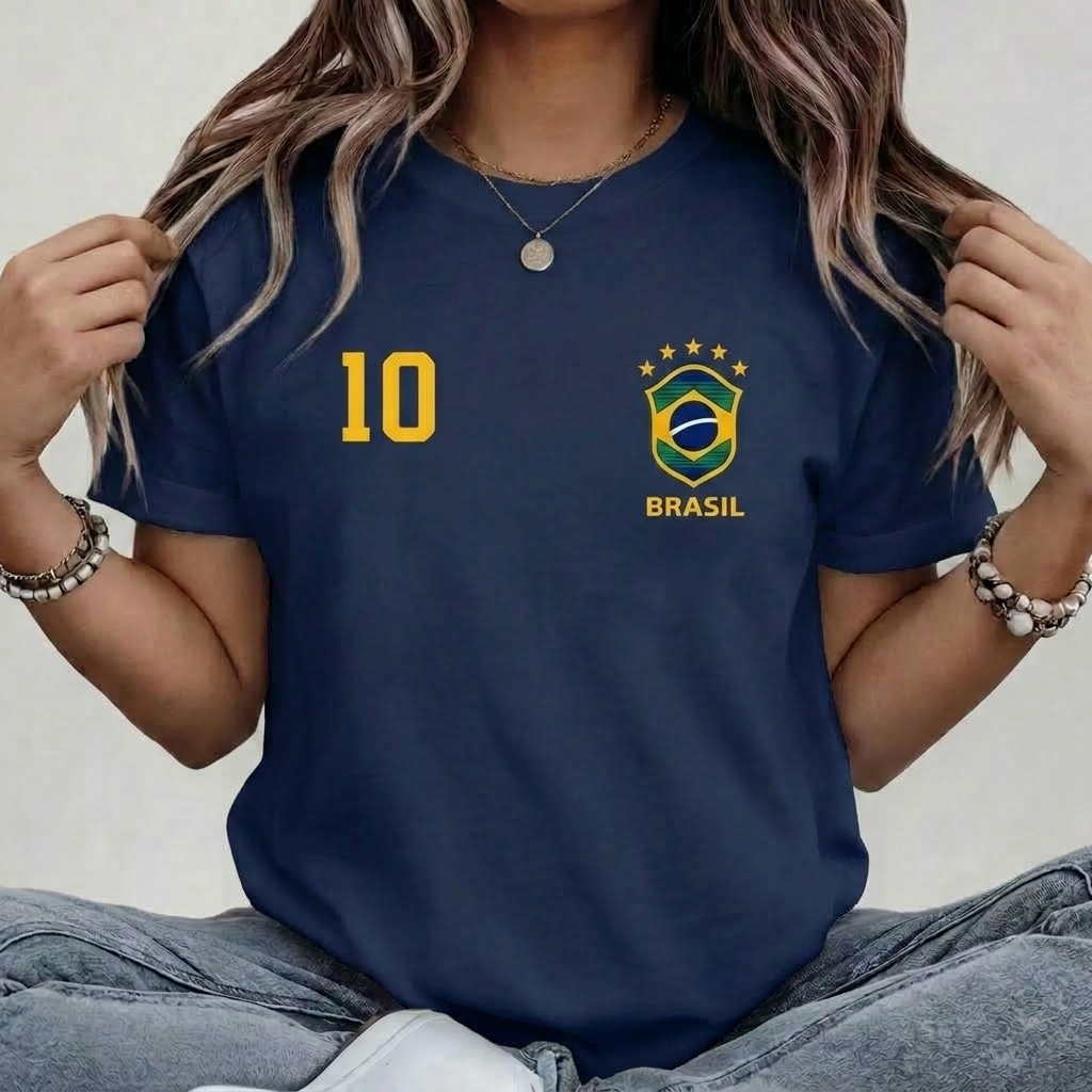Camiseta 100% Algodão Brasil Camisa 10 T-shirt Feminina Verão