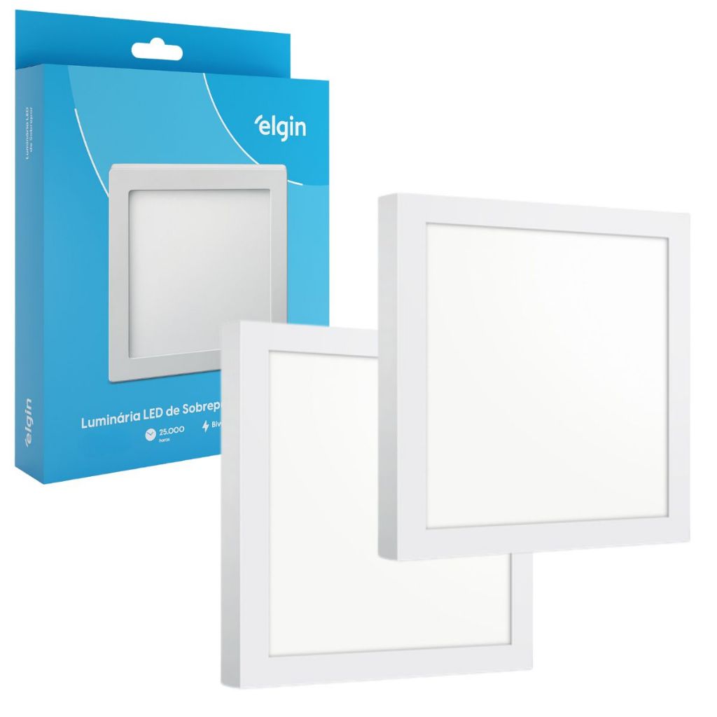 Kit 2 Luminária Painel Plafon Sobrepor Quadrado Led 18w Bivolt ELGIN