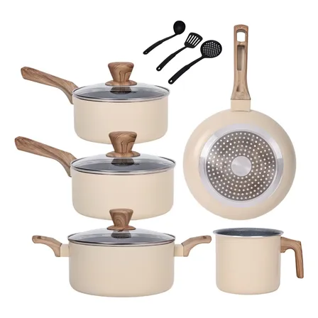 Conjunto Panelas Cerâmica Antiaderente Indução Gas 8 Peças Bege