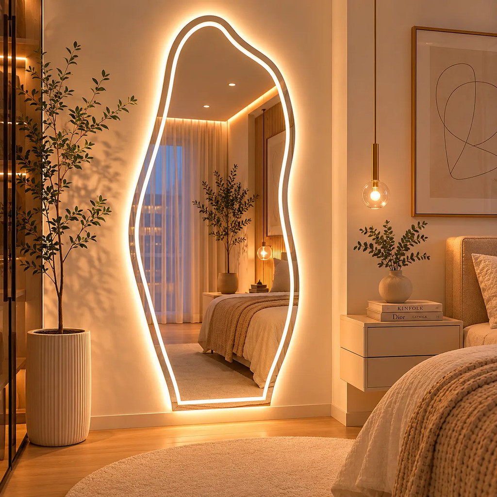 Espelho Grande Com Led Forte de 3 Cores e Botão Touch Jateado 90x40 Banheiro Quarto Sala Premium