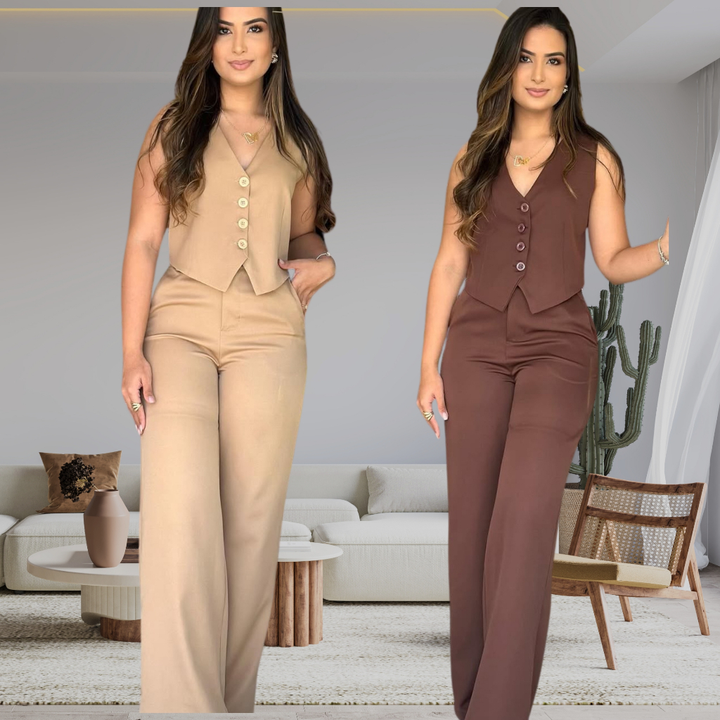 CONJUNTO  FEMMININO  COLETE e CALÇA  ALFAIATARIA ELEGANTE E MODERNO MODA 2026