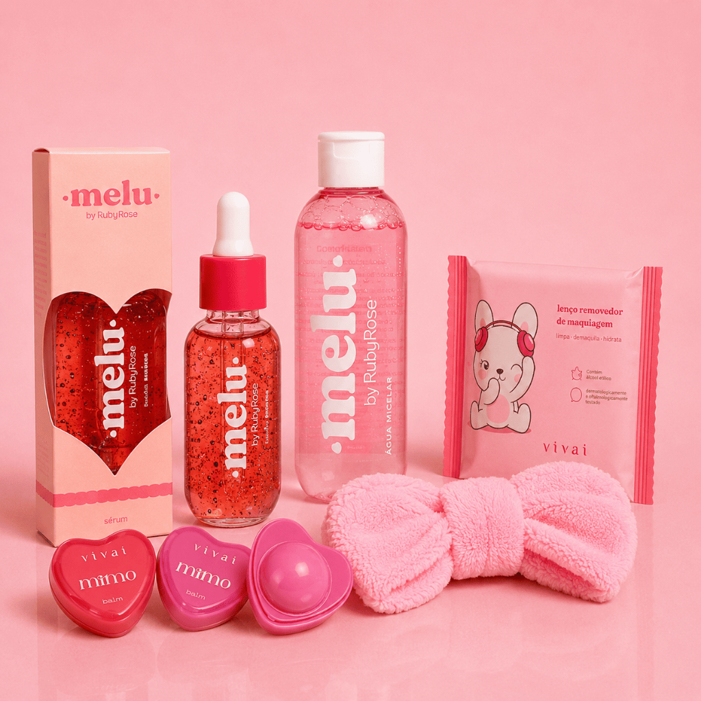Kit Skincare Ruby Rose Melu + Faixa + Lenço Removedor | Completo, Compacto e Ideal para Bolsa