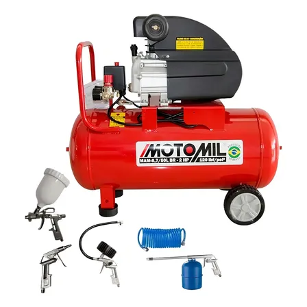 Motocompressor Motomil Mam 50 Litros 2hp Com Kit 5 Vermelho 220v Monofásica