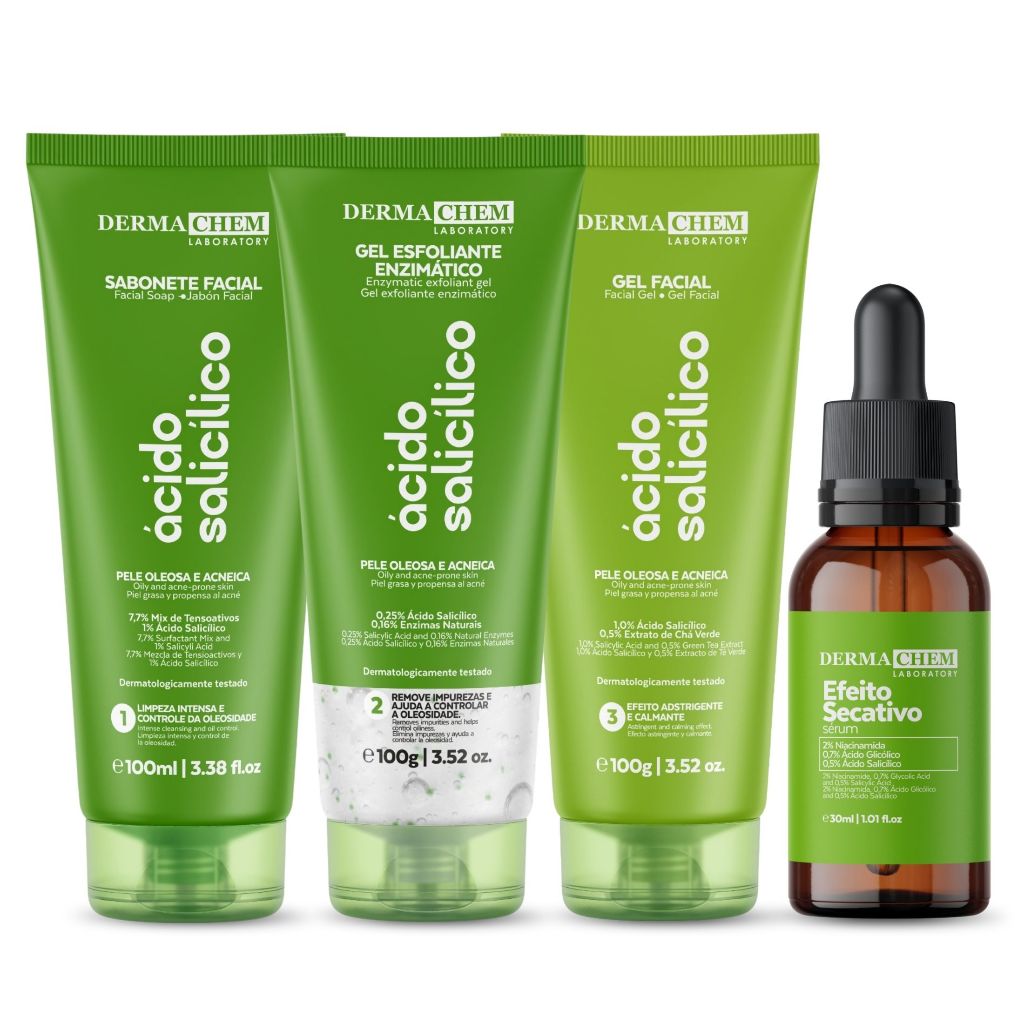 Kit Skin Care Dermachem Pele Oleosa e Antiacne Ácido Salicílico Sabonete Gel Sérum Secativo