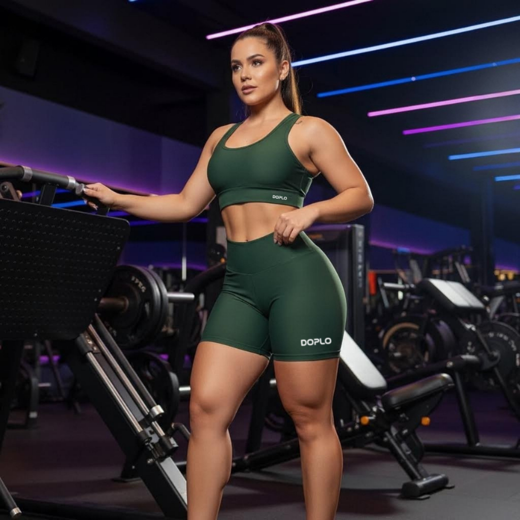 Conjunto Short e Top Feminino Treino Alta Academia Fitness Short Cintura alta Top Academia sem bojo
