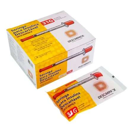 Seringa Insulina 1ml Agulha 6,0x0,25mm 31g C/100 Descarpack 1 Ml