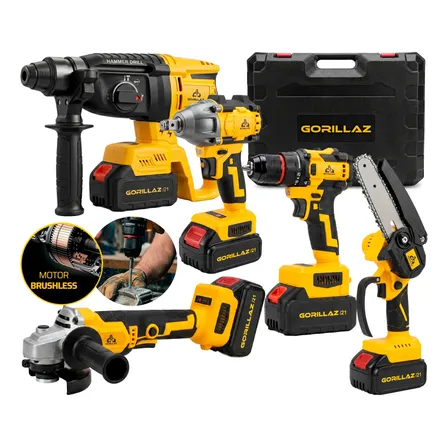 Kit Ferramentas Furadeira Martelete Esmerilhadeira 5 Bat 21v
