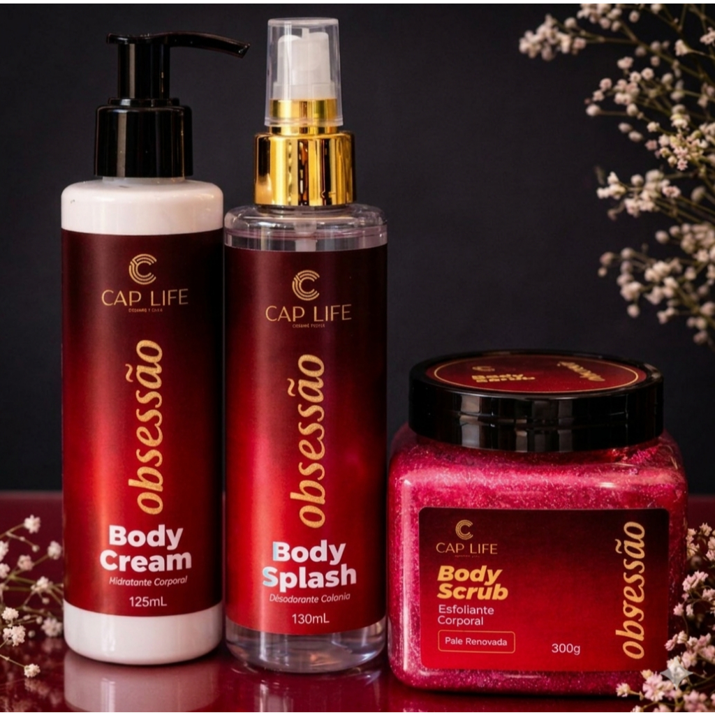 Kit Completo Obsessão Cap Life Body Cream + Body Splash + Esfoliante Corporal