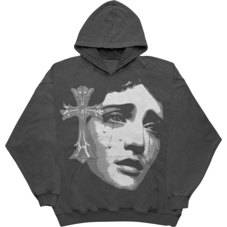 Saint Tears Cruz Moletom Masculino Santa Y2K Canguru Streetwear Unissex Feminino 100% Algodão