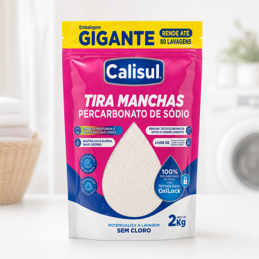 Percarbonato de Sódio Calisul 2kg Puro Granulado Removedor de Manchas para Roupas Brancas e Coloridas