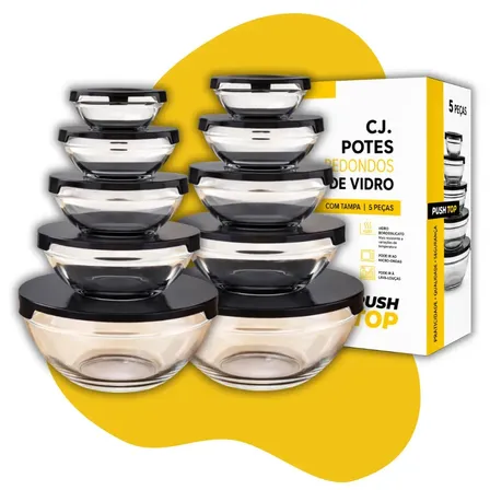 Conjunto 10 Potes Vidro Organizadores De Cozinha Multiuso Transparente