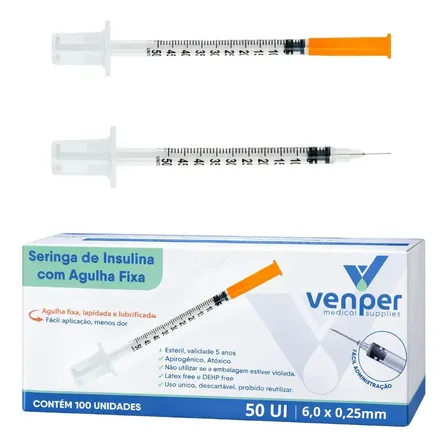 Seringa Insulina 50ui  0,5ml Agulha Fixa Caixa 100 Un 5 Ml
