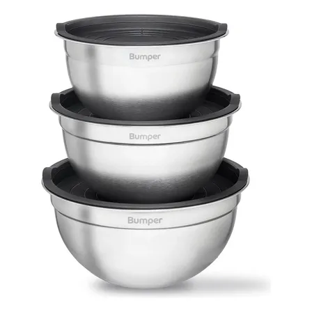 Conjunto De Bowls Tigela Inox Com Tampa Plástica Bumper Cinza
